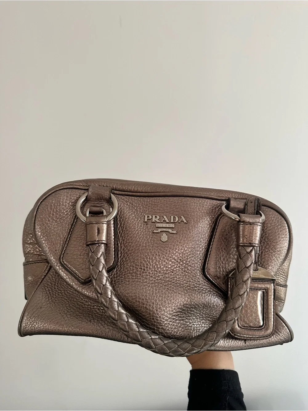 Prada Metallic Taupe/Bronze Leather Satchel